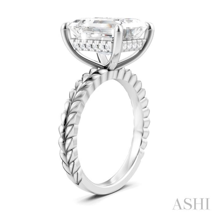 1/8 Ctw Emerald Shape Round Cut Diamond Semi-Mount Engagement Ring in 14K White Gold