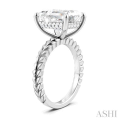 1/8 Ctw Emerald Shape Round Cut Diamond Semi-Mount Engagement Ring in 14K White Gold