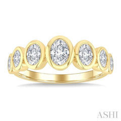 1 Ctw 7 Stone Bezel Set Oval Cut Diamond Fashion Band in 14K Yellow Gold