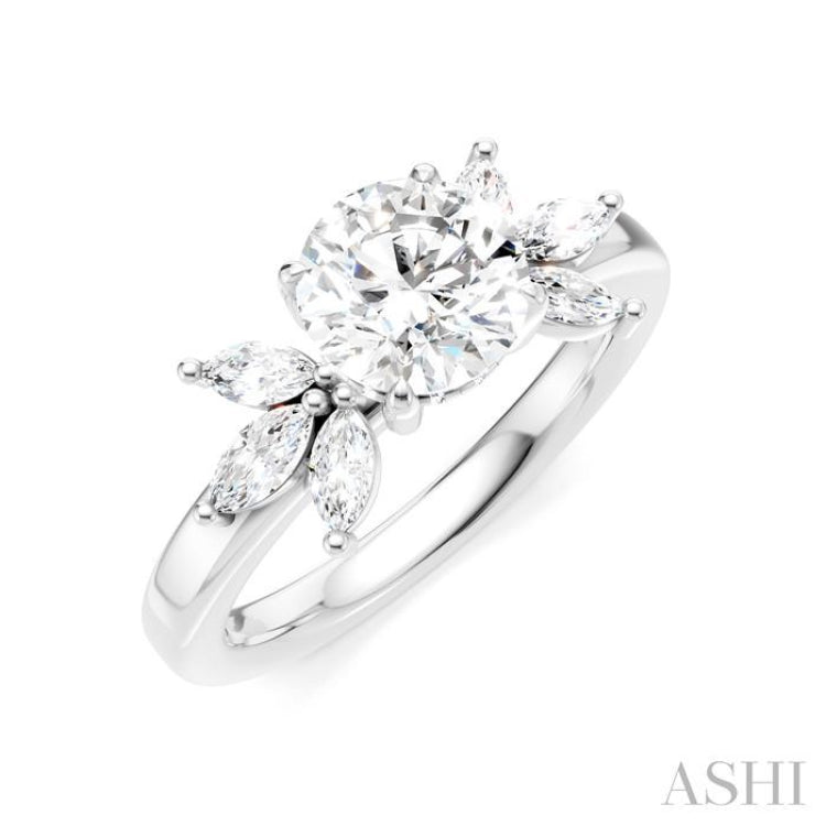 1/2 Ctw Akari Circular Shape Marquise and Round Cut Diamond Semi-Mount Engagement Ring in 14K White Gold