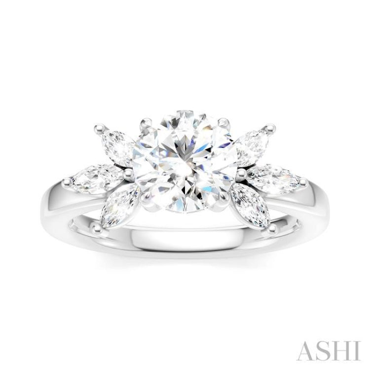 1/2 Ctw Akari Circular Shape Marquise and Round Cut Diamond Semi-Mount Engagement Ring in 14K White Gold