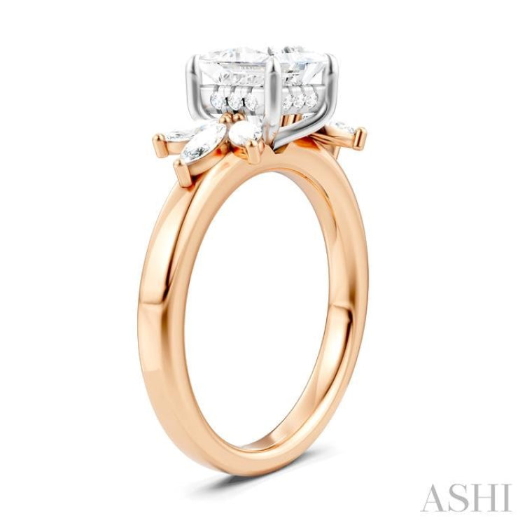 1/2 Ctw Akari Princess Shape Marquise and Round Cut Diamond Semi-Mount Engagement Ring in 14K Rose and White Gold