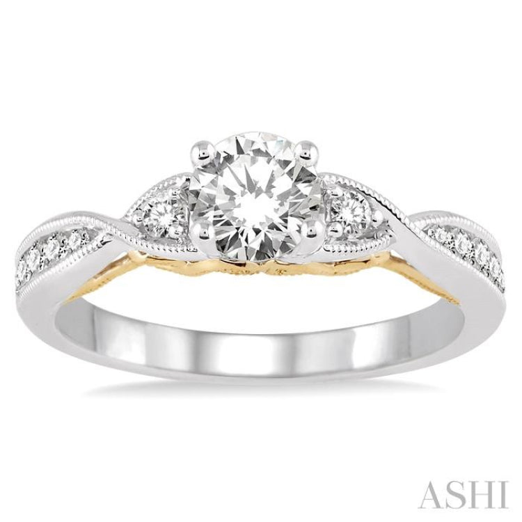1/4 Ctw Diamond Semi-Mount Engagement Ring in 14K White and Yellow Gold