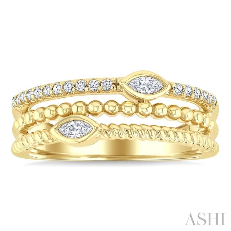 1/5 Ctw Split Three Row Marquise and Round Cut Bead Bijoux Diamond Fashion Band in 10K Yellow Gold