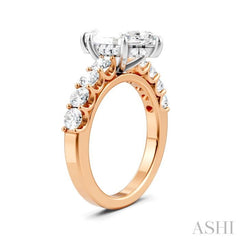 7/8 Ctw Marquise Shape Round Cut Diamond Semi-Mount Engagement Ring in 14K Rose and White Gold