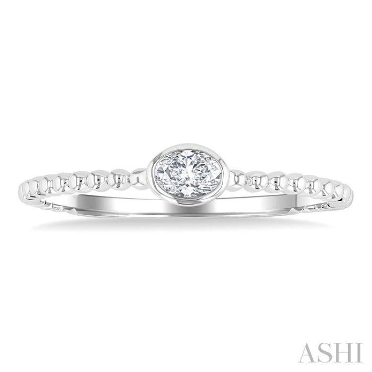 1/6 Ctw Bead Bijoux East-West Bezel Set Oval CutDiamond Stackable Petite Fashion Ring in 14K White Gold