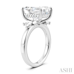 5/8 Ctw Emerald Shape Marquise and Round Cut Diamond Semi-Mount Engagement Ring in 14K White Gold