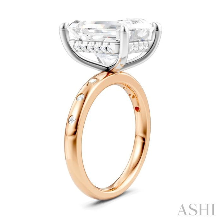 1/5 Ctw Akari Emerald Shape Round Cut Diamond Semi-Mount Engagement Ring in 14K Rose and White Gold