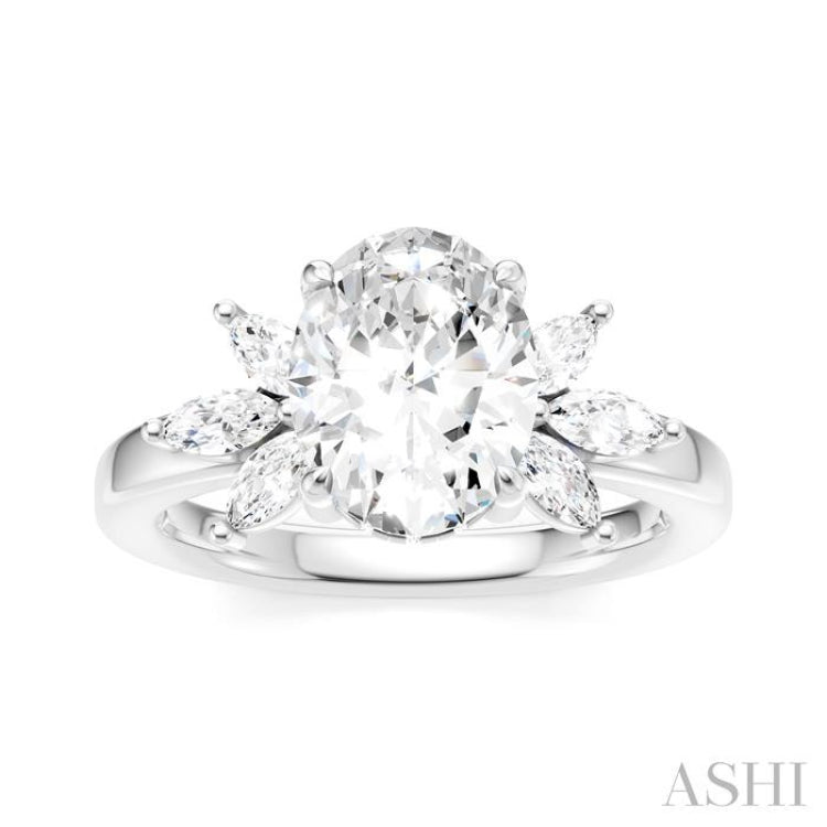 1/2 Ctw Akari Oval Shape Marquise and Round Cut Diamond Semi-Mount Engagement Ring in 14K White Gold