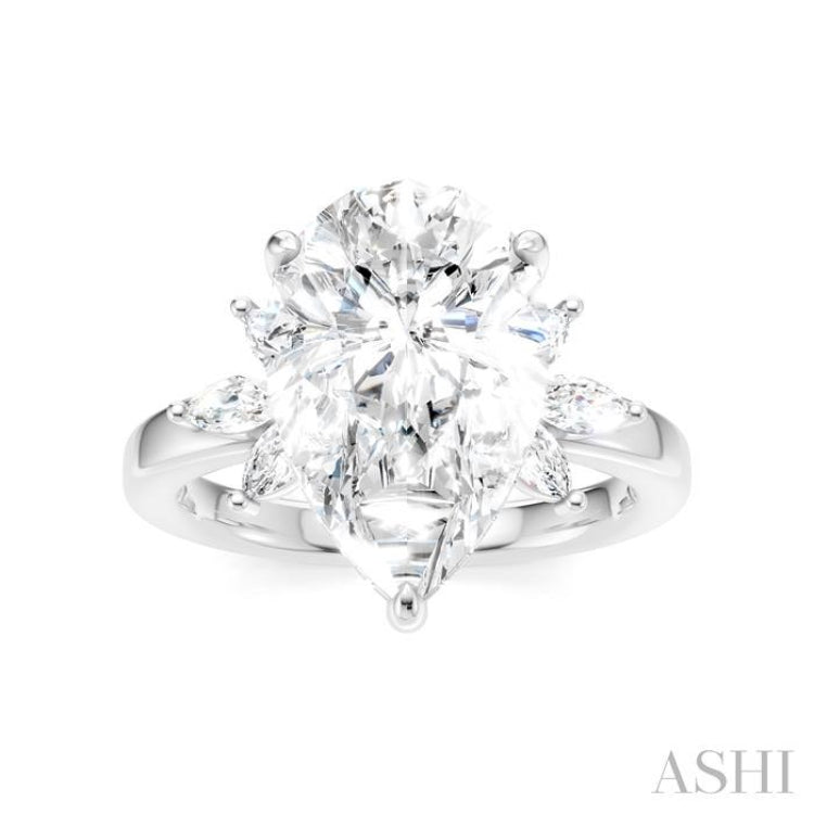 5/8 Ctw Akari Pear Shape Marquise and Round Cut Diamond Semi-Mount Engagement Ring in 14K White Gold