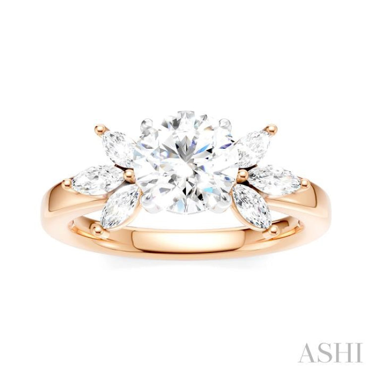 1/2 Ctw Akari Circular Shape Marquise and Round Cut Diamond Semi-Mount Engagement Ring in 14K Rose and White Gold
