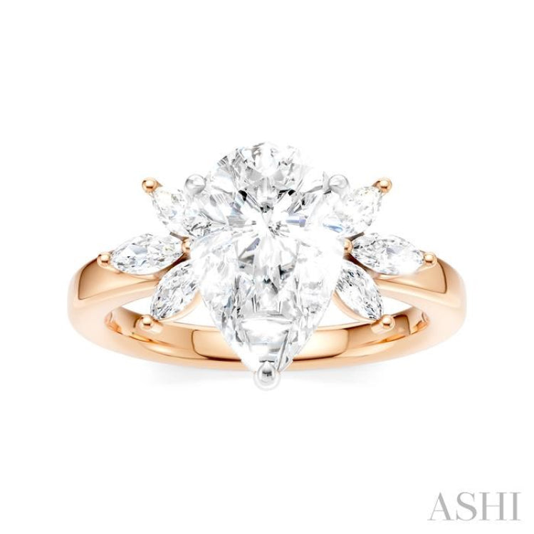 1/2 Ctw Akari Pear Shape Marquise and Round Cut Diamond Semi-Mount Engagement Ring in 14K Rose and White Gold