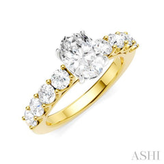 7/8 Ctw Oval Shape Round Cut Diamond Semi-Mount Engagement Ring in 14K Yellow and White Gold