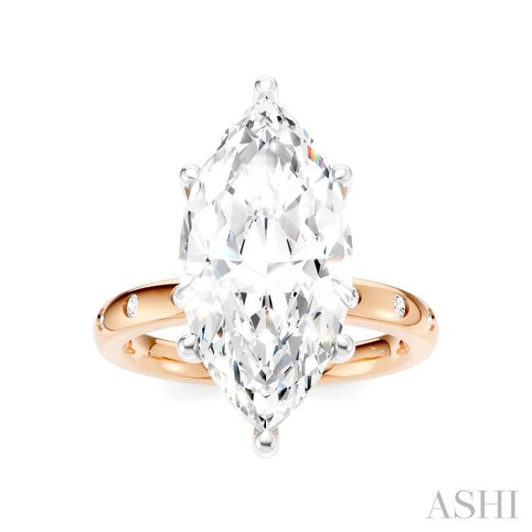 1/5 Ctw Akari Marquise Shape Round Cut Diamond Semi-Mount Engagement Ring in 14K Rose and White Gold