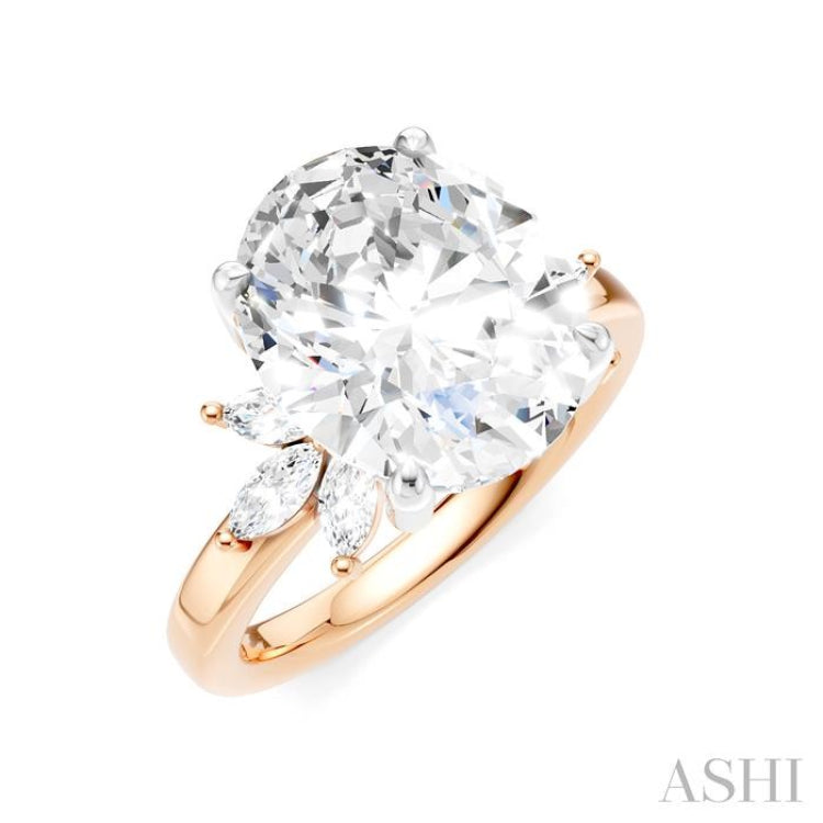 5/8 Ctw Akari Oval Shape Marquise and Round Cut Diamond Semi-Mount Engagement Ring in 14K Rose and White Gold