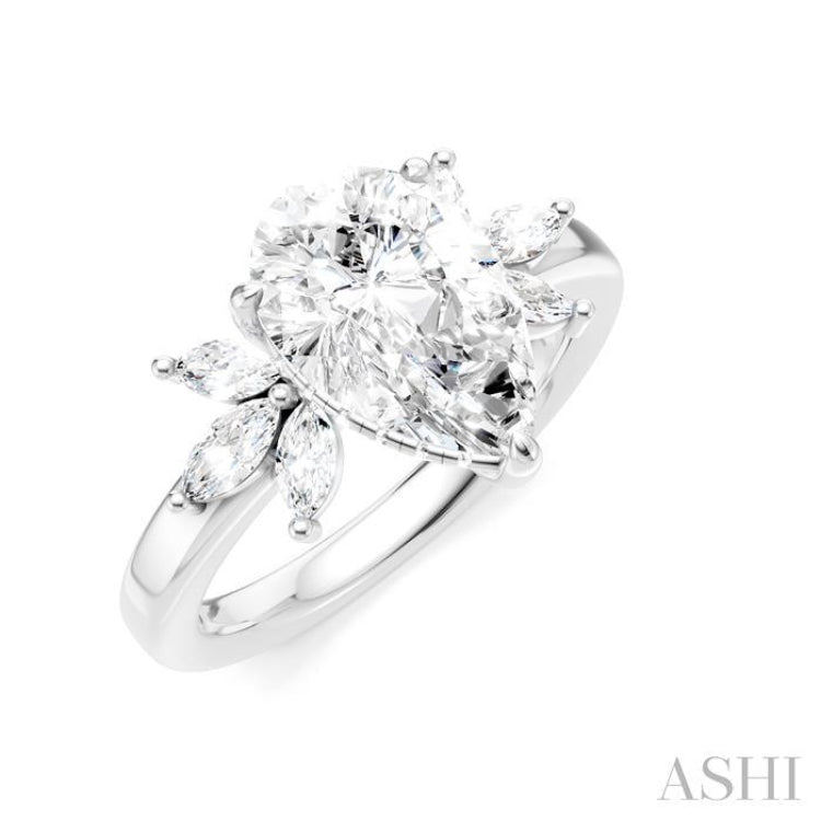 1/2 Ctw Akari Pear Shape Marquise and Round Cut Diamond Semi-Mount Engagement Ring in 14K White Gold