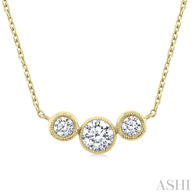 1/3 Ctw Past, Present & Future 3-Stone Bezel Set Round Cut Diamond Necklace in 14K Yellow Gold