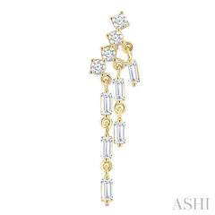 3/4 Ctw Mini Chandelier Baguette and Round Cut Diamond Fashion Long Earrings in 14K Yellow Gold