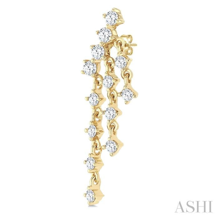 3/4 Ctw Round Cut Diamond Mini Chandelier Fashion Long Earring in 14K Yellow Gold
