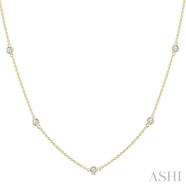 1 Ctw Bezel Set Round Cut Diamond Station Necklace in 14K Yellow Gold