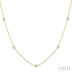 1 Ctw Bezel Set Round Cut Diamond Station Necklace in 14K Yellow Gold