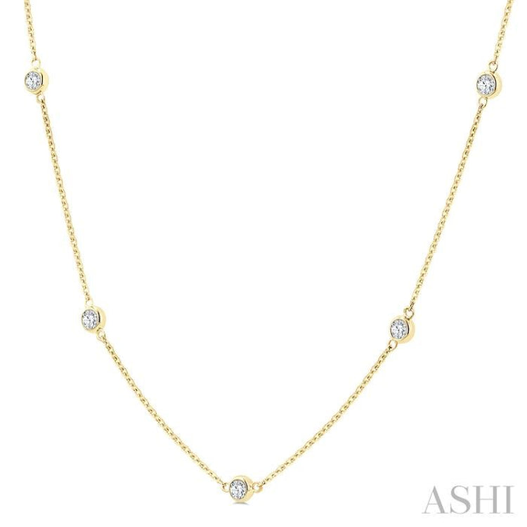1 Ctw Bezel Set Round Cut Diamond Station Necklace in 14K Yellow Gold