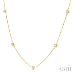 1 Ctw Bezel Set Round Cut Diamond Station Necklace in 14K Yellow Gold