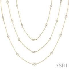 3 Ctw Bezel Set Round Cut Diamond 60-Inch Long Station Necklace in 14K Yellow Gold