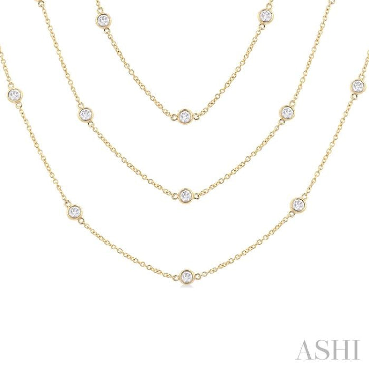 3 Ctw Bezel Set Round Cut Diamond 60-Inch Long Station Necklace in 14K Yellow Gold