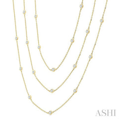 3 Ctw Bezel Set Round Cut Diamond 60-Inch Long Station Necklace in 14K Yellow Gold