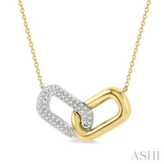 1/4 Ctw Round Cut Diamond Paperclip Pendant With Chain in 14K Yellow and White Gold