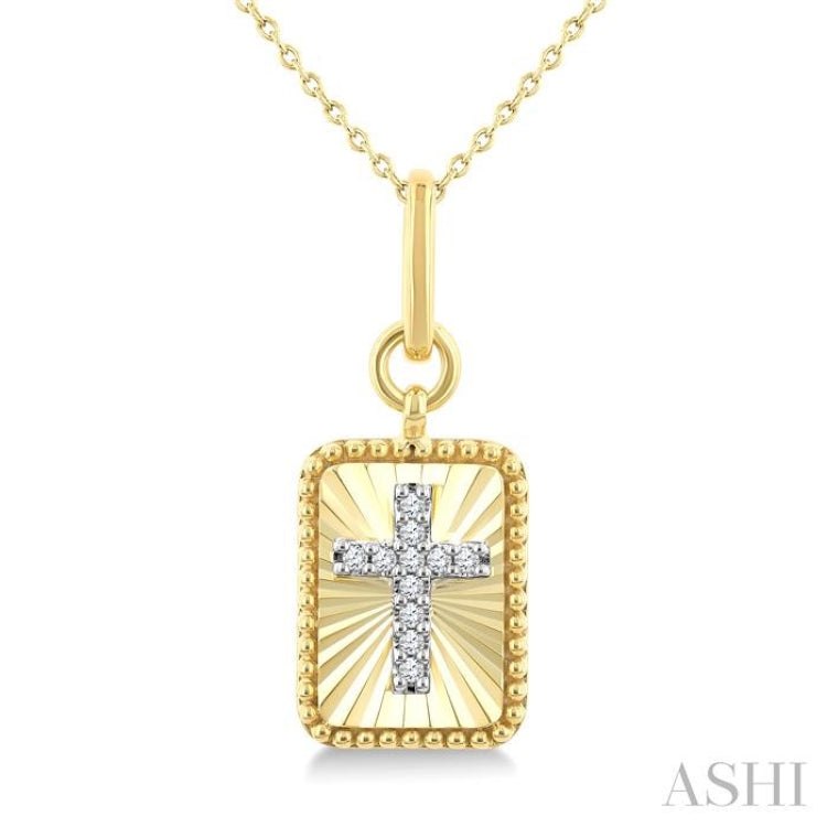 1/20 Ctw Latin Cross Round Cut Diamond Rectangular Fluted Medallion Fashion Pendant With Chain in 10K Yellow and White Gold