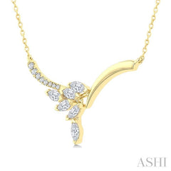 1/3 Ctw Leaf Motif Drop Marquise and Round Cut Diamond Fashion Necklace in 14K Yellow Gold