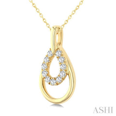1/10 Ctw Overlay Pear Shaped Frame Round Cut Diamond Fashion Drop Petite Pendant With Chain in 10K Yellow Gold