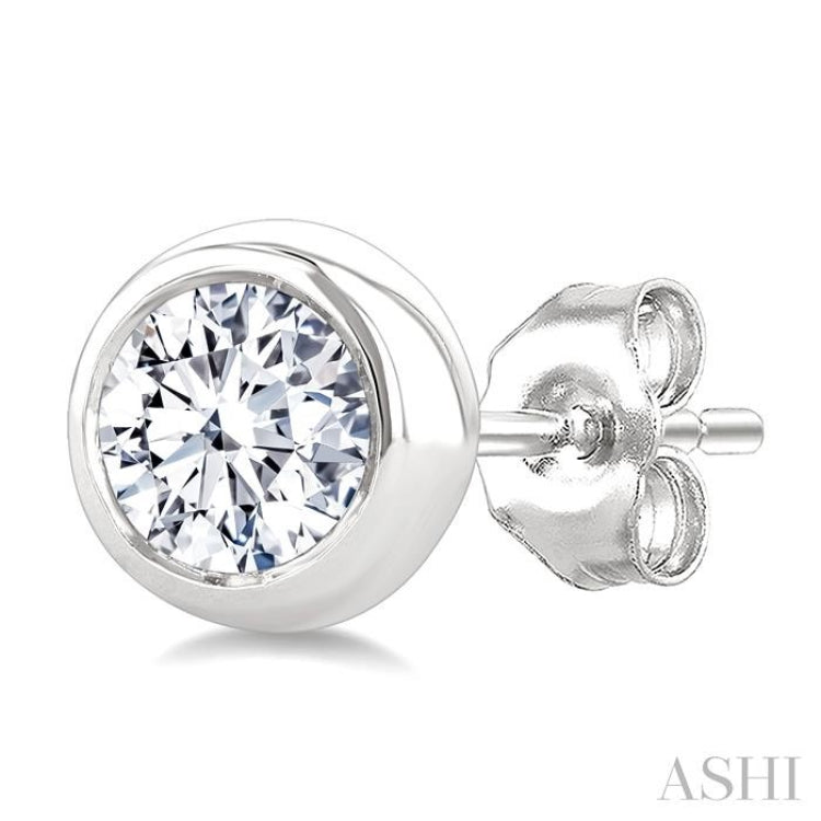 5/8 Ctw Bezel Set Round Cut Diamond Stud Earrings in 14K White Gold