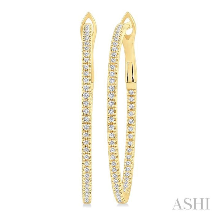 1/3 Ctw Inside & Outside Round Cut Diamond Hoop Earrings in 14K Yellow Gold