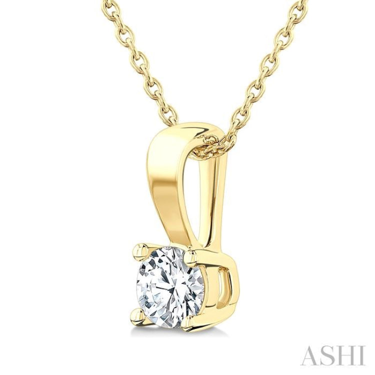 1/3 Ctw Prong Set Round Cut Diamond Solitaire Pendant With Chain in 14K Yellow Gold