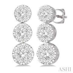 1 Ctw Hanging Triple Mount Lovebright Round Cut Diamond Earring in 14K White Gold