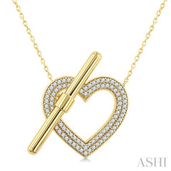 1/4 Ctw Heart Frame Round Cut Diamond Fashion Toggle Necklace in 10K Yellow Gold
