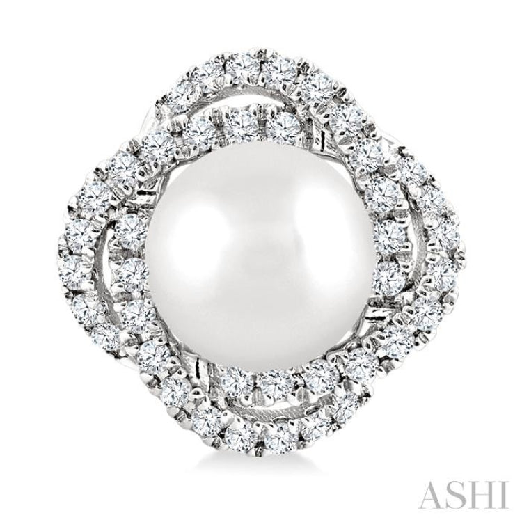 5 MM Cultured Pearl and 1/4 Ctw Round Cut Diamond Petite Fashion Earrings in 10K White Gold