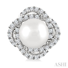 5 MM Cultured Pearl and 1/4 Ctw Round Cut Diamond Petite Fashion Earrings in 10K White Gold