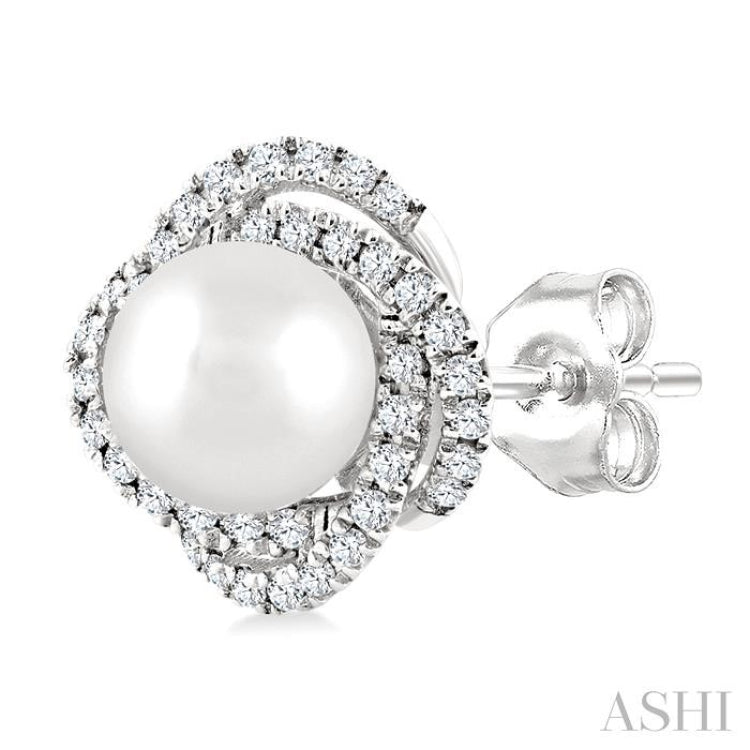 5 MM Cultured Pearl and 1/4 Ctw Round Cut Diamond Petite Fashion Earrings in 10K White Gold