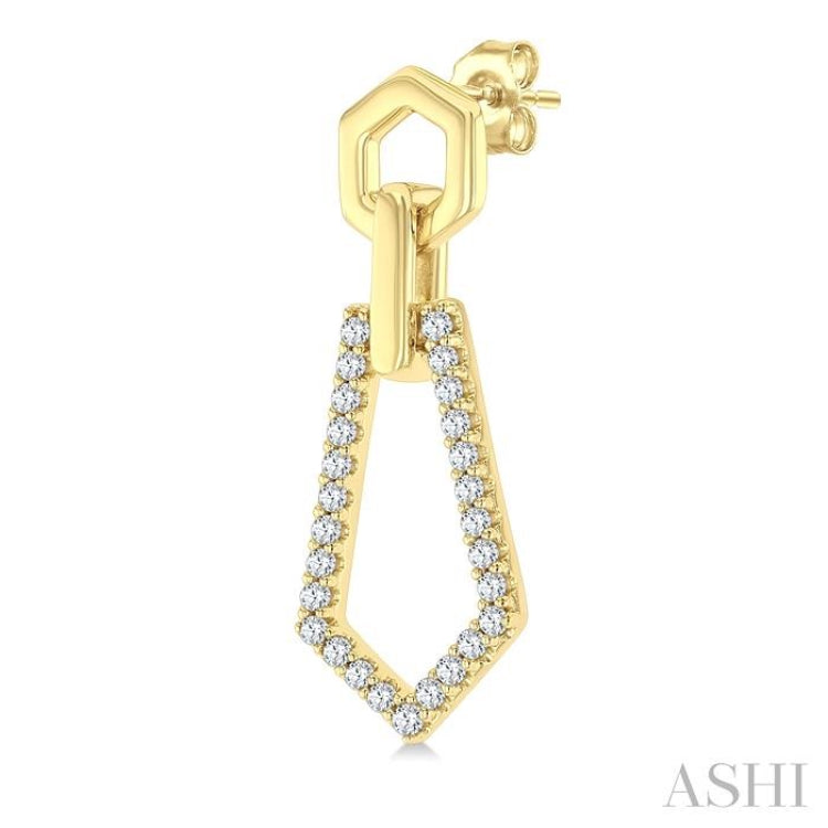 1/3 Ctw Hexagon & Pentagon Link Round Cut Diamond Fashion Earring in 10K Yellow Gold