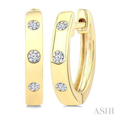 1/10 Ctw Flush Set Round Cut Diamond Fashion Hoop Earrings in 10K Yellow Gold