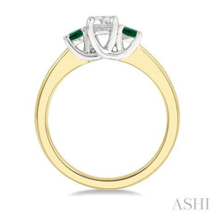 2.70 MM Round Shape Emerald and 1/3 Ctw Past, Present and Future Round Cut Diamond Precious Ring in 14K Yellow and White Gold