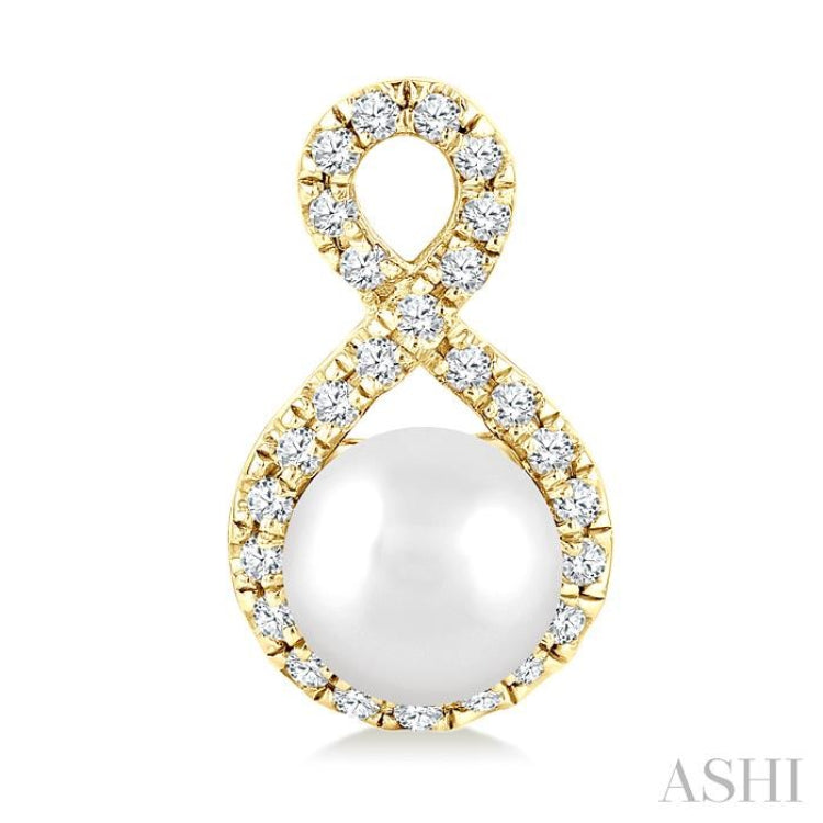 5 MM Cultured Pearls and 1/5 Ctw Round Cut Diamond Petite Earrings 10K Yellow Gold