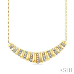 1/10 Ctw Bold Puff Ribbed Curve Round Cut Diamond Pirouette Fashion Pendant With Chain in Yellow Gold Vermeil