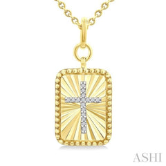1/20 Ctw Latin Cross Round Cut Diamond Rectangular Fluted Medallion Pendant With Chain in Yellow Gold Vermeil