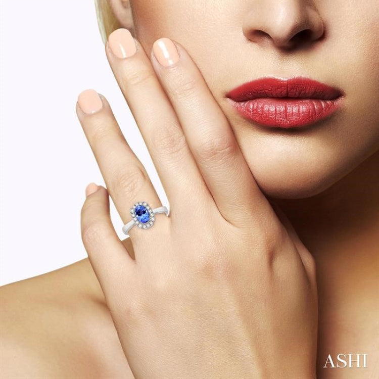 6x4 MM Oval Cut Tanzanite and 1/6 Ctw Round Cut Diamond Precious Ring in 14K White Gold