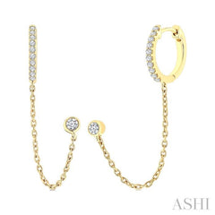 1/5 Ctw Petite Chain Dangler Round Cut Diamond Fashion Earring in 10K Yellow Gold